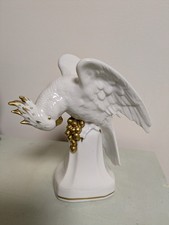 Schöne Art Deco Porzellan Figur Kakadu Papagei Günthersfeld Antik Weiß + Gold