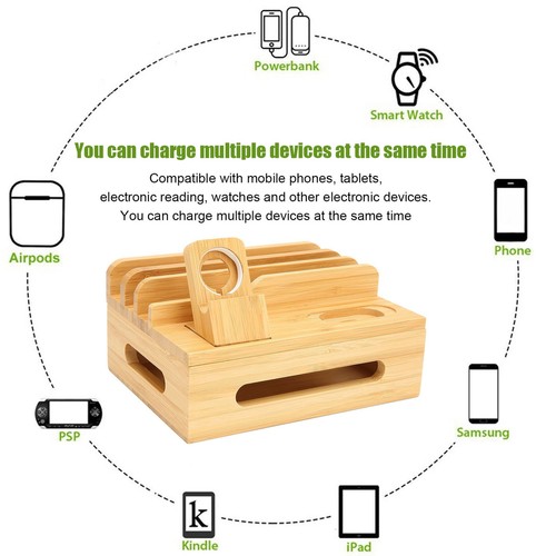 .›Bamboo Charging Station Rack Multifunctional Bamboo Multi Device Charging - Picture 10 of 22