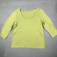 Eileen Fisher Shirt Womens Petite Small Green 3/4 Sleeve Scoop Neck Made USA