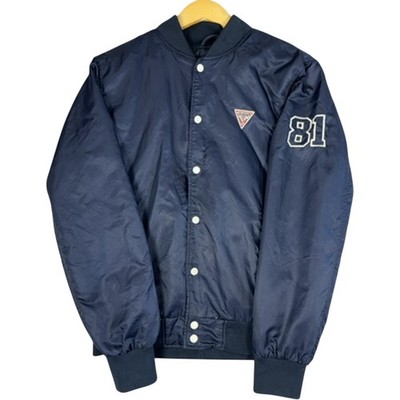 Guess Men's Varsity Jacket Size S Blue Logo Snap Button