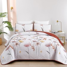 King Size Quilt Set Floral,3 Pieces Burnt Orange  Yellow King,