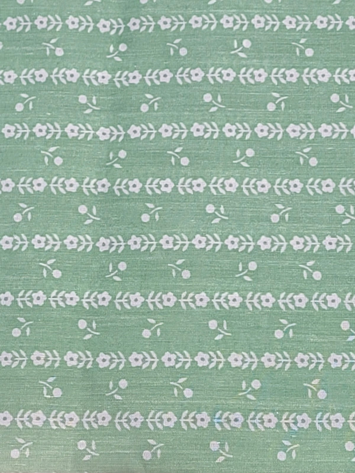 3.25 yds VTG Pale Sage Green White Flower Striped Fabric Cotton Blend 44/45" W