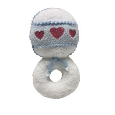 Vintage EDEN rattle White Blue Pink Hearts terry cloth plush Stuffed