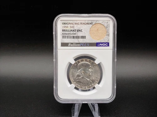 1959 Franklin Half Dollar NGC Original Bag Fragment Label - BU - FREE Shipping!