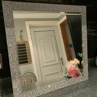 50x50 Silber Diamant Quadrat Wandspiegel Bling Diamante Spitze Schmuck Wandspiegel