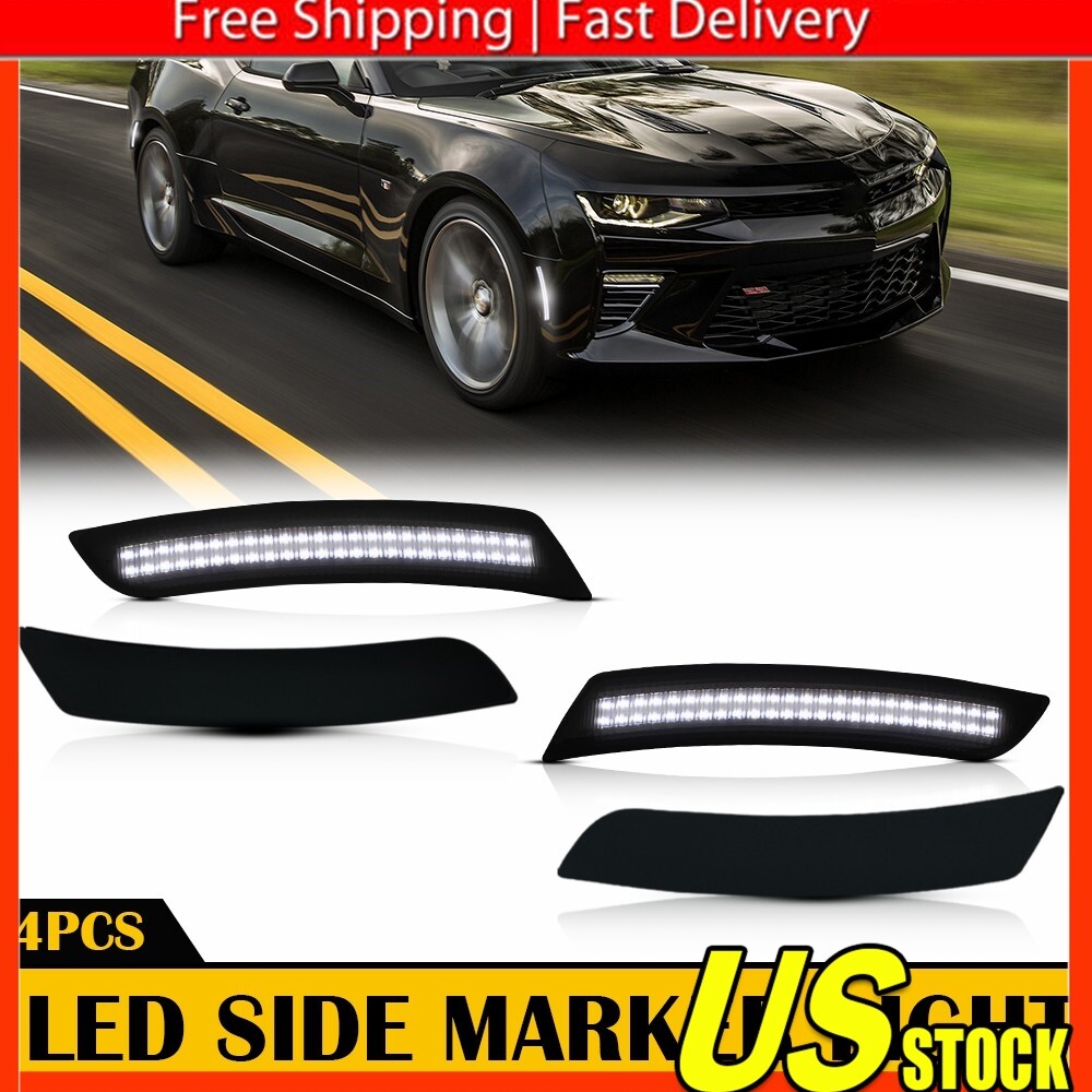 4 Smoked LED Side Marker Lights for 16-22 Chevy Camaro Front Rear Bumper