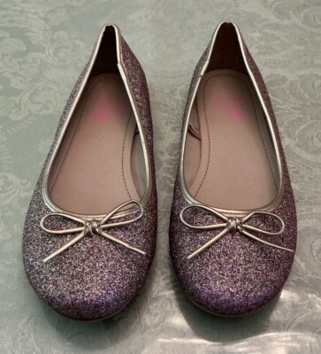 The Childrens Place Pink Glitter Gold Trim Ballet Flats Youth Size