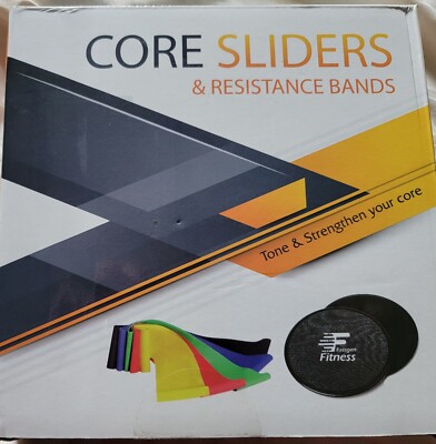 Fassgen dual sided gliding disc core sliders+5 resistance bands