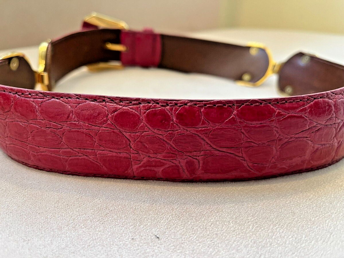 Croute Vachette wide leather belt Croute De Cuir Vachette Vintage French Leather Belt Reptile  main image 2