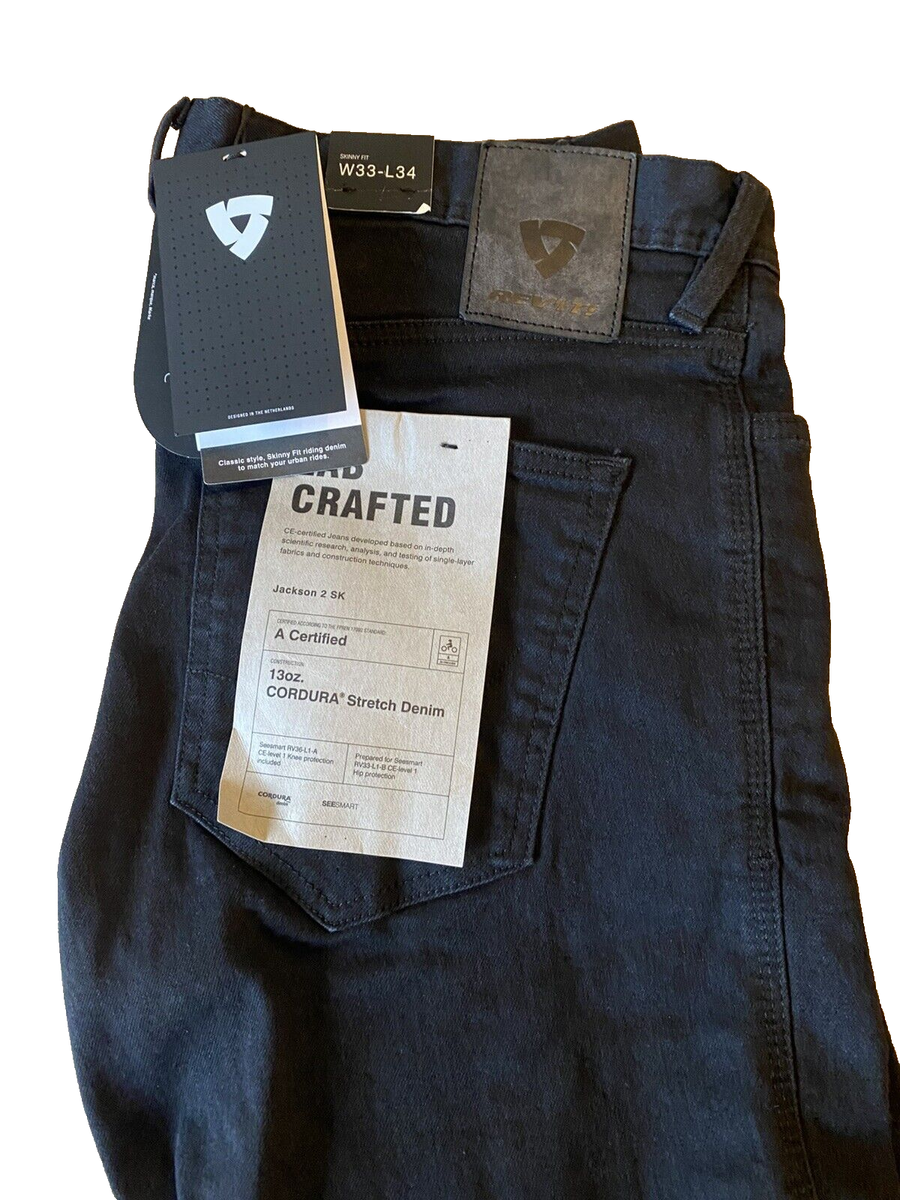 Revit! Jackson Skinny Fit Black Motorcycle Motorbike Denim Jeans