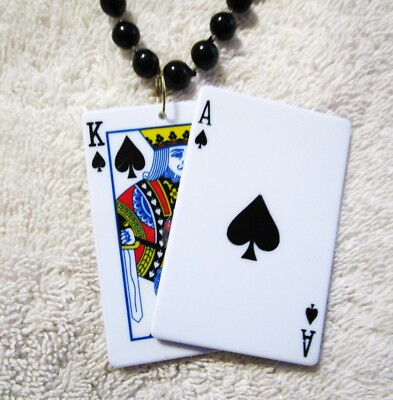 ''BLACK JACK - 21'' CARDS MARDI GRAS CASINO NECKLACE BEAD POKER SPADES (B206)