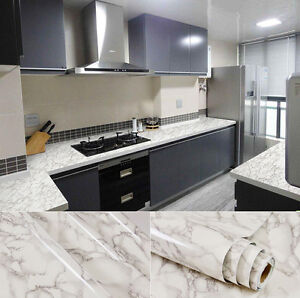 White Grey Countertop Vinyl Marble Granite Film Glossy Self