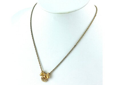 GIVENCHY Necklace Ribbon G Mark Gold Plating Authentic USED