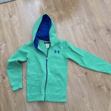 Under Armour Hooded Full Zip Sweatshirt, Boys YXS, Loose, Green/Royal