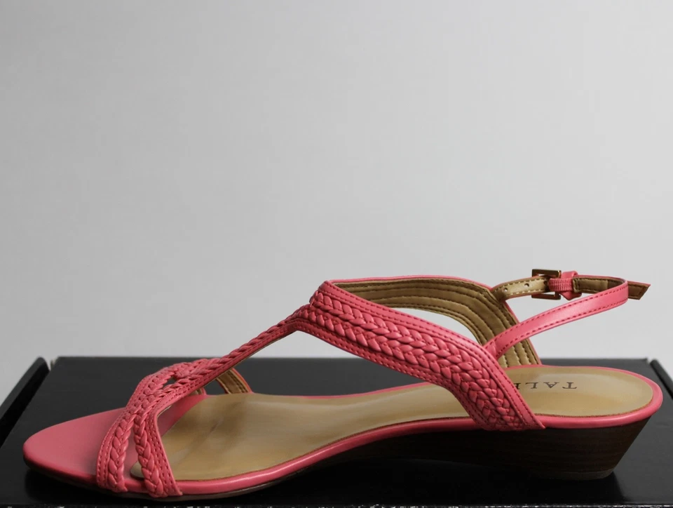 NEW Talbots Sun Kissed Sandal Braided Pink Leather Wedge Open Toe Slingback 7.5M - Image 3 of 4