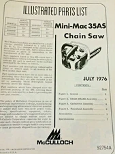 McCulloch Mini Mac 35AS Auto Sharp Chainsaw Illustrated Parts List July 1976