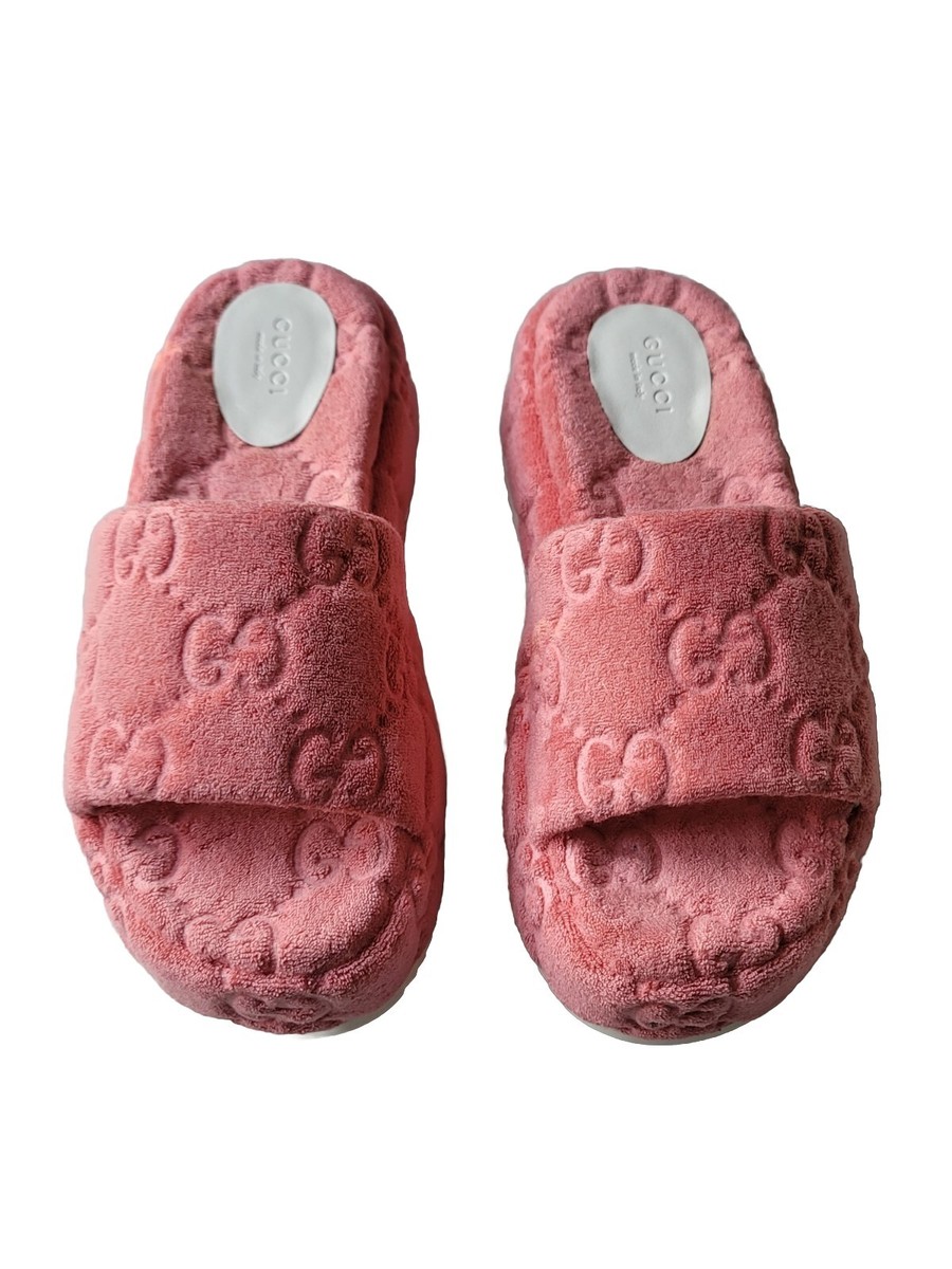 GUCCI 39 US 9 Angelina GG Logo Sponge Pink Monoriccio WEDGES