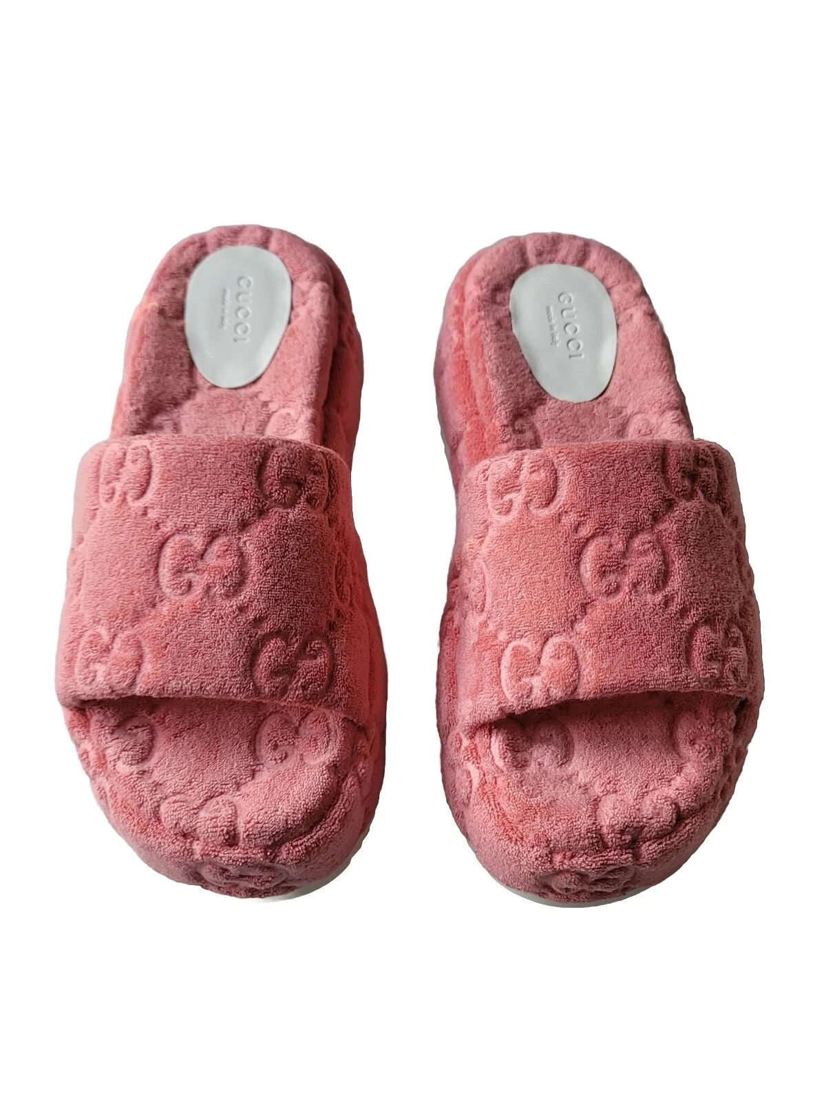 Chaussures plates formes GUCCI 37,5 US 7,5 Angelina GG logo éponge rose monoriccio WEDGES