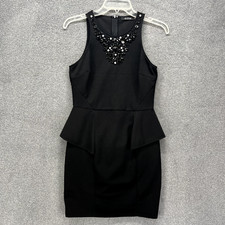DO BE Dress Womens Medium Black Sleeveless EmbellIshed Mini Peplum Silhouette
