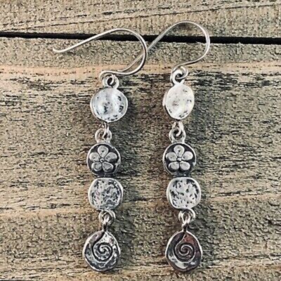 Silpada 925 Sterling Silver W1589 4 Disk Flower Drop Dangle Round Hook Earrings