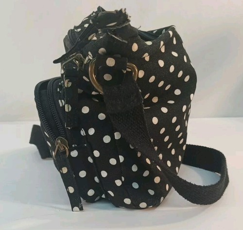 Black Polka Dot Cloth Crossbody Purse/ Bag - Outer Pockets - Picture 3 of 15