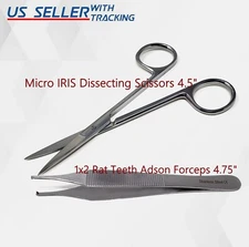Kit of 2 Suture Removal Surgical Instruments Adson Forceps + Micro IRIS Scissors
