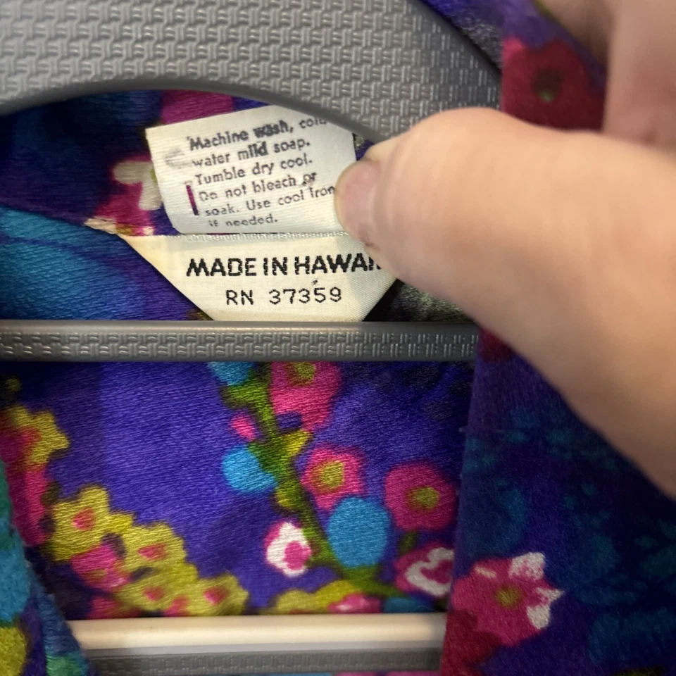 Винтажный 60-х годов корыта гавайский медовый месяц комплект макси платье и мужская рубашка фиолетовый L M - Изображение 3 из 4