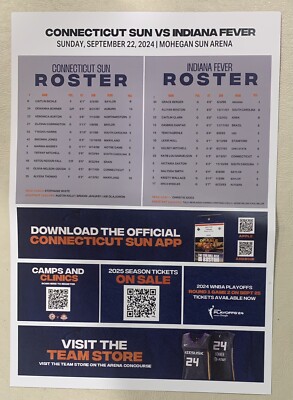 Caitlin Clark WNBA Playoff Debut Official Game Roster Fever vs