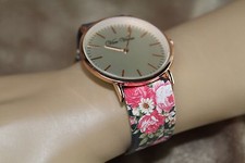Feminine Flowery Romantic Floral Print Faux Leather Band Quartz Watch
