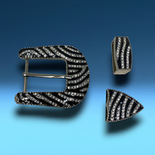 Vintage Y2K 3 Piece Belt Buckle Set Rhinestone Bling Bohemian Free Spirit