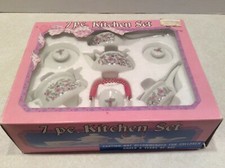 Child's porcelain flowered tea/kitchen set, 7 piece, in box