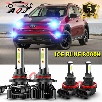 For Toyota RAV4 2016 2017 2018 blue 4pc LED Headlights + Fog