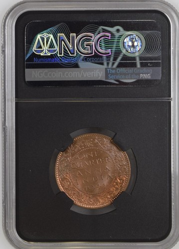 1941(C) 1/4 Anna KG VI British India NGC Graded MS 66 RB - Black Core - Picture 4 of 4