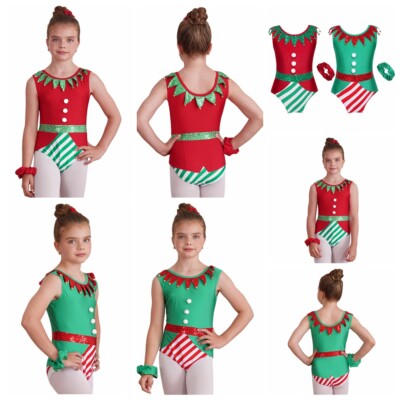 Kids Girls Christmas Dress Up Set Elf Costume With Headband Bodysuit Holiday  | eBay