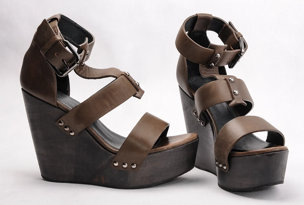 ALLSAINTS Wedges LEATHER ANKLE BOOTS SHOES PEEP TOE platform 39