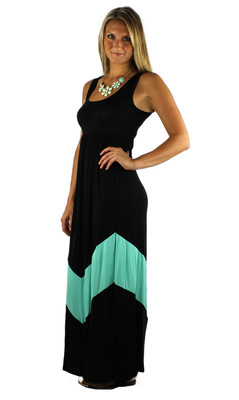 BLACK MINT GREEN STRIPED CHEVRON COLOR BLOCK MAXI TANK DRESS SMALL | eBay