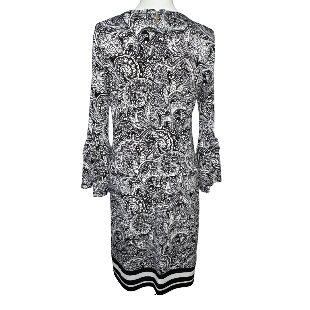 Abito Michael Kors Paisley Elasticizzato Bianco Nero Maniche 3 4 XS Extra Small