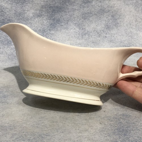 American Limoges Federal Gravy Boat Coral Pink CandleLight 22K Gold Mint - Picture 9 of 10