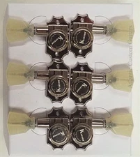 Kluson Revolution Locking Tuners 3x3 Pearloid keystone button KRGL-3-NP Nickel