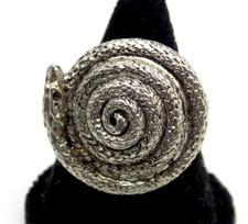 Vintage Adjustable Coiled Snake Silver Tone Ring Serpant Detailed