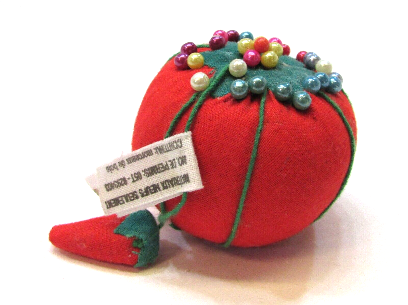 Vintage 1970's Red Tomato Pin Cushion w Strawberry Emery Needle