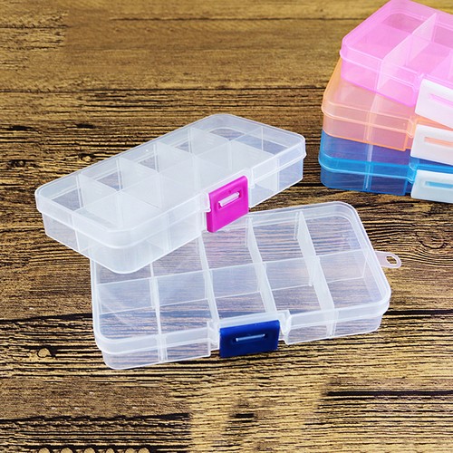 2 Pack Plastic Storage Box Jewelry Earring Tool Containers w/Divider, 10-15 Grid - Picture 3 of 42