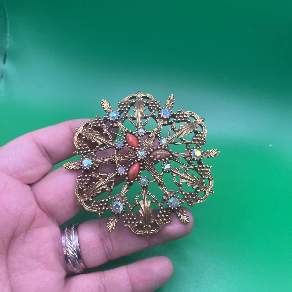 Large Vintage Emmons Brooch Pin Persian Treasure Medallion Style