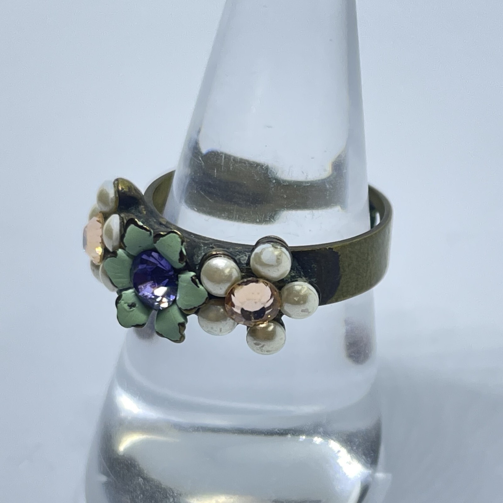 Michal Negrin crystal floral ring handmade in Israel-image