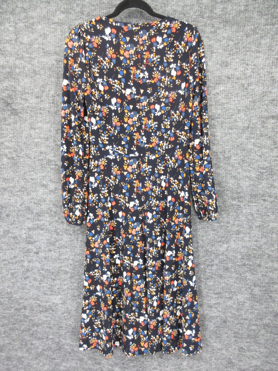 tommy hilfiger printed jersey bell sleeve a-line dress Tommy Hilfiger Dress Womens 4 Blue Floral Long Sleeve A Line Midi Jersey  Knit