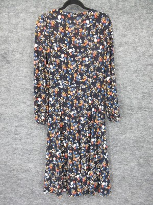 Tommy Hilfiger Womens Navy Floral Balloon Sleeve Round Neck Midi Party A-Line Dress 4