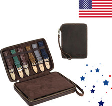 Portable Leather Watch Band Storage Case Holds 12 Watch Straps, Travel Organizer