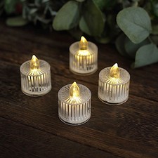 12 Clear 2 in Battery Operated LED Tealight CANDLES Column Design Party Events