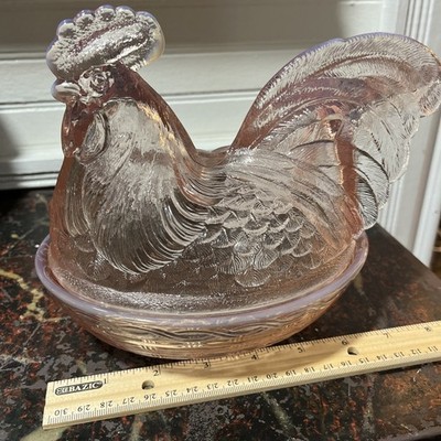 Vintage Pink XL Fenton Glass Hen on Nest with Split Tail