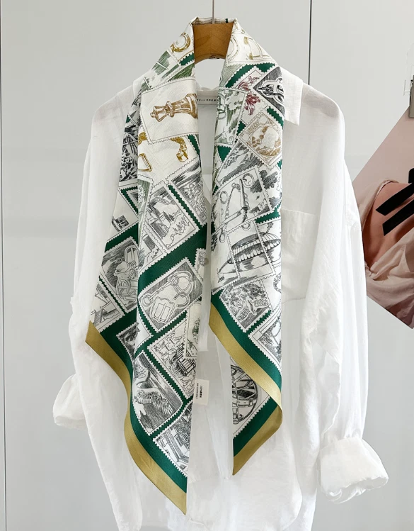 16 Momme Twill Silk Shawl lace Print Bandanna Scarf Square Neckerchief 150X21cm
